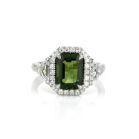 3.01 Ct. Yellowish Green Sapphire and Natural Diamond Pave Ring, Platinum 950 Video