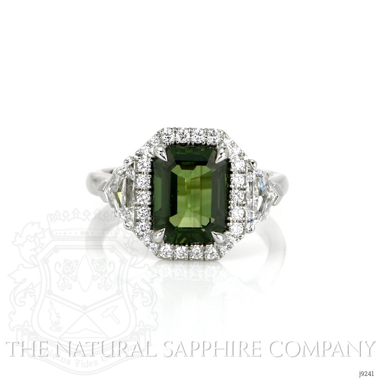 3.01 Ct. Yellowish Green Sapphire and Natural Diamond Pave Ring, Platinum 950