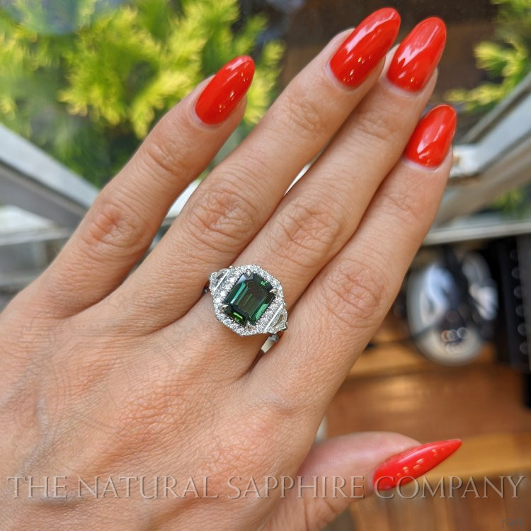 3.01 Ct. Yellowish Green Sapphire and Natural Diamond Pave Ring, Platinum 950