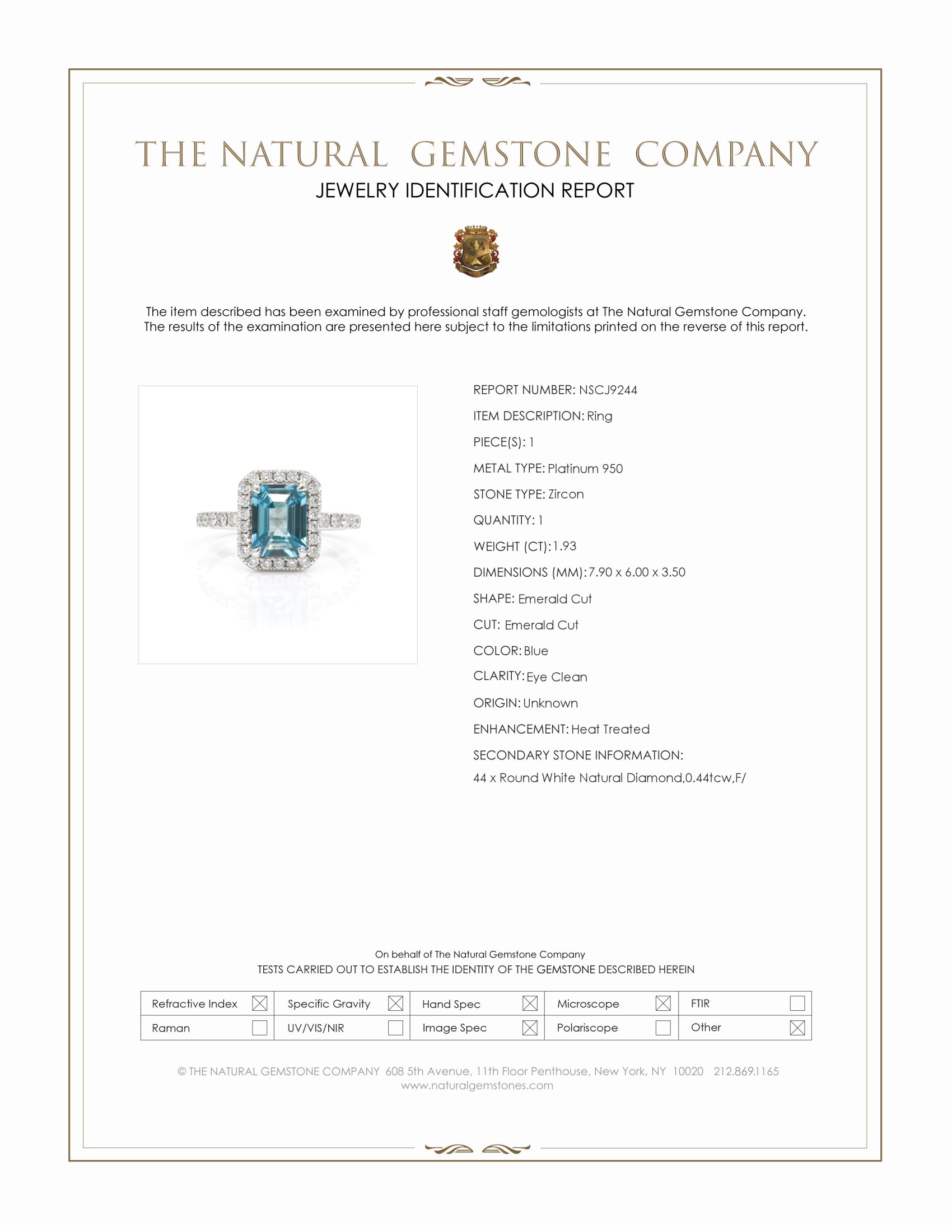 1.93 Ct. Blue Zircon and Natural Diamond Pave Ring, Platinum 950