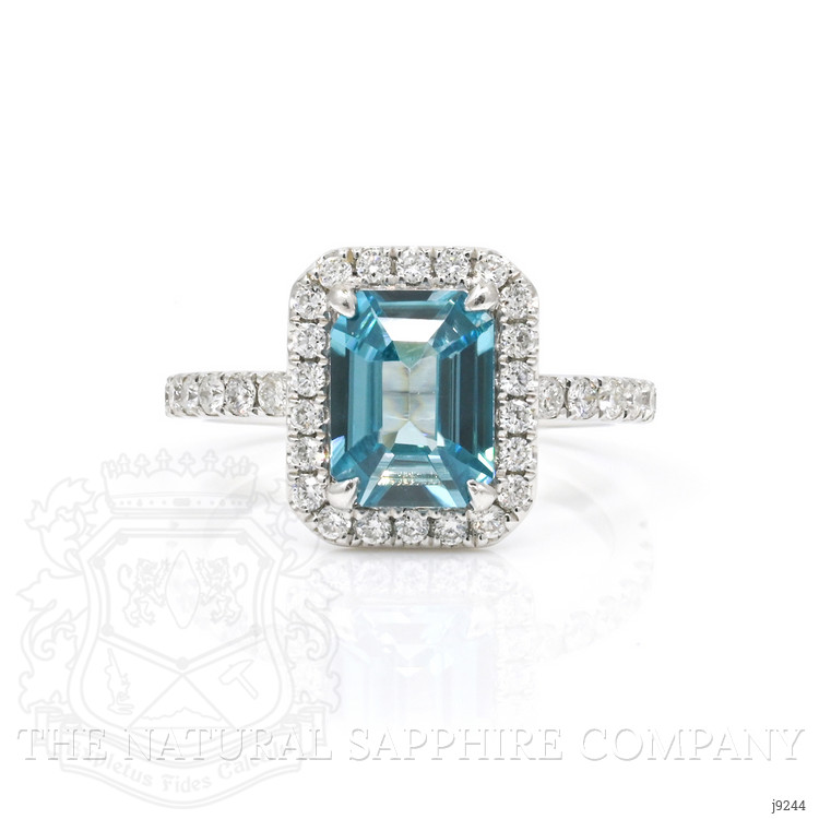 1.93 Ct. Blue Zircon and Natural Diamond Pave Ring, Platinum 950