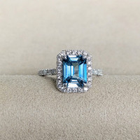 1.93 Ct. Blue Zircon and Natural Diamond Pave Ring, Platinum 950 Life Style