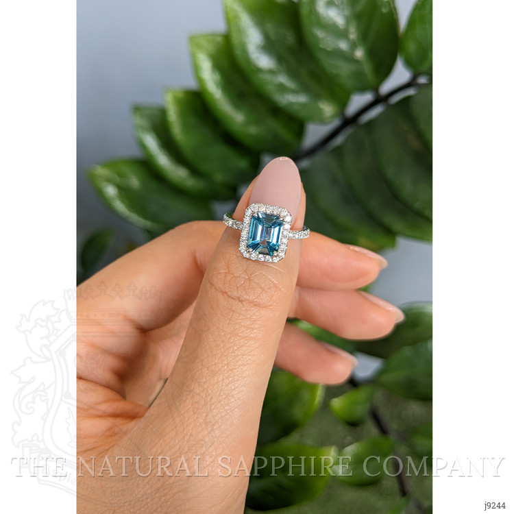 1.93 Ct. Blue Zircon and Natural Diamond Pave Ring, Platinum 950