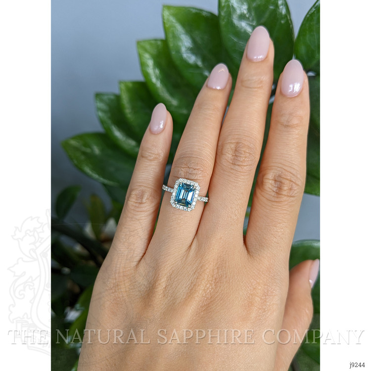 1.93 Ct. Blue Zircon and Natural Diamond Pave Ring, Platinum 950