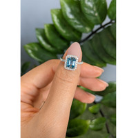 1.93 Ct. Blue Zircon and Natural Diamond Pave Ring, Platinum 950 Life Style