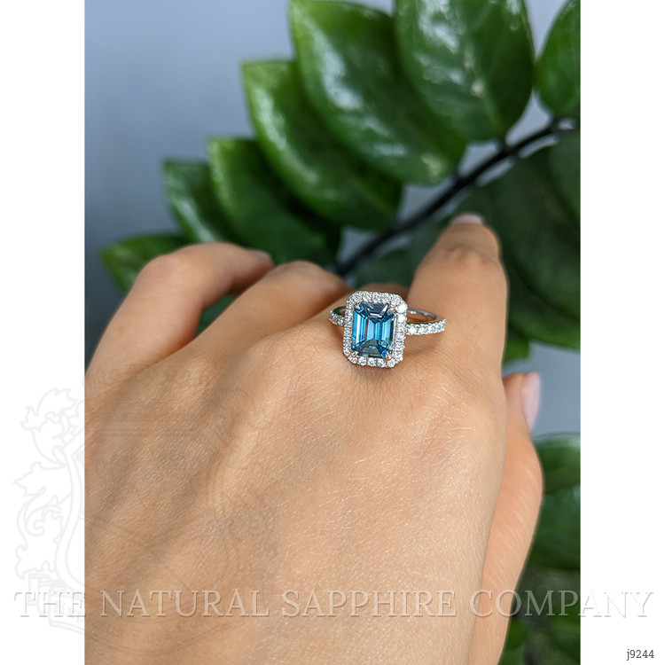 1.93 Ct. Blue Zircon and Natural Diamond Pave Ring, Platinum 950