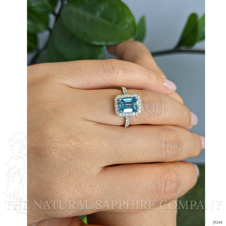 1.93 Ct. Blue Zircon and Natural Diamond Pave Ring, Platinum 950