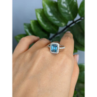 1.93 Ct. Blue Zircon and Natural Diamond Pave Ring, Platinum 950 Life Style