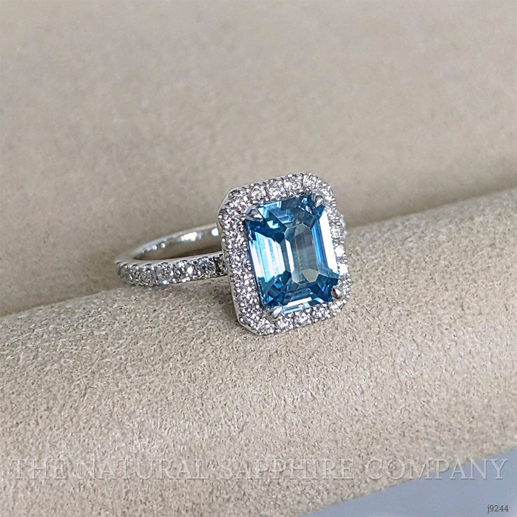 1.93 Ct. Blue Zircon and Natural Diamond Pave Ring, Platinum 950
