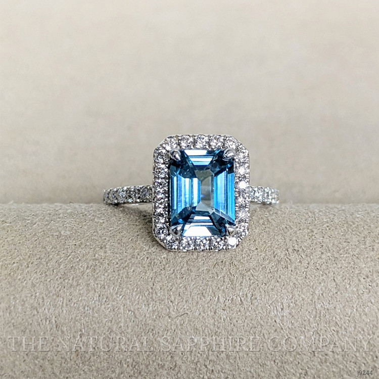 1.93 Ct. Blue Zircon and Natural Diamond Pave Ring, Platinum 950