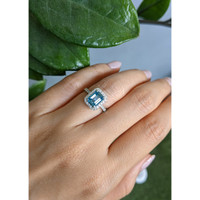 1.93 Ct. Blue Zircon and Natural Diamond Pave Ring, Platinum 950 Life Style