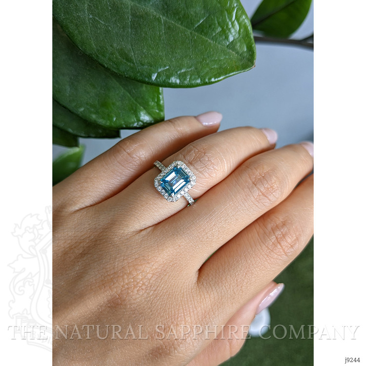 1.93 Ct. Blue Zircon and Natural Diamond Pave Ring, Platinum 950