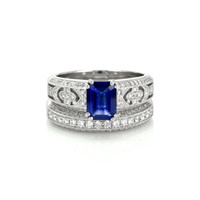 1.11 Ct. Blue Sapphire and Natural Diamond Antique Style Ring, 18K White Gold Video