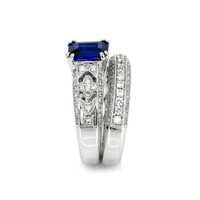 1.11 Ct. Blue Sapphire and Natural Diamond Antique Style Ring, 18K White Gold Image
