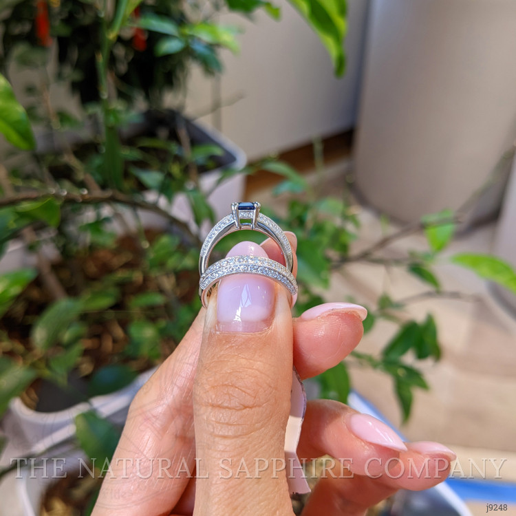 1.11 Ct. Blue Sapphire and Natural Diamond Antique Style Ring, 18K White Gold