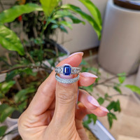 1.11 Ct. Blue Sapphire and Natural Diamond Antique Style Ring, 18K White Gold Life Style