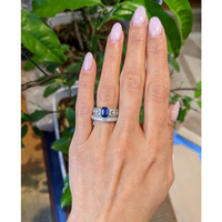 1.11 Ct. Blue Sapphire and Natural Diamond Antique Style Ring, 18K White Gold Life Style