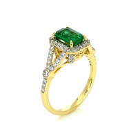 1.72 Ct. Emerald Natural Diamond Pave Ring, 14K Yellow Gold Image