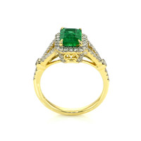 1.72 Ct. Emerald Natural Diamond Pave Ring, 14K Yellow Gold Image