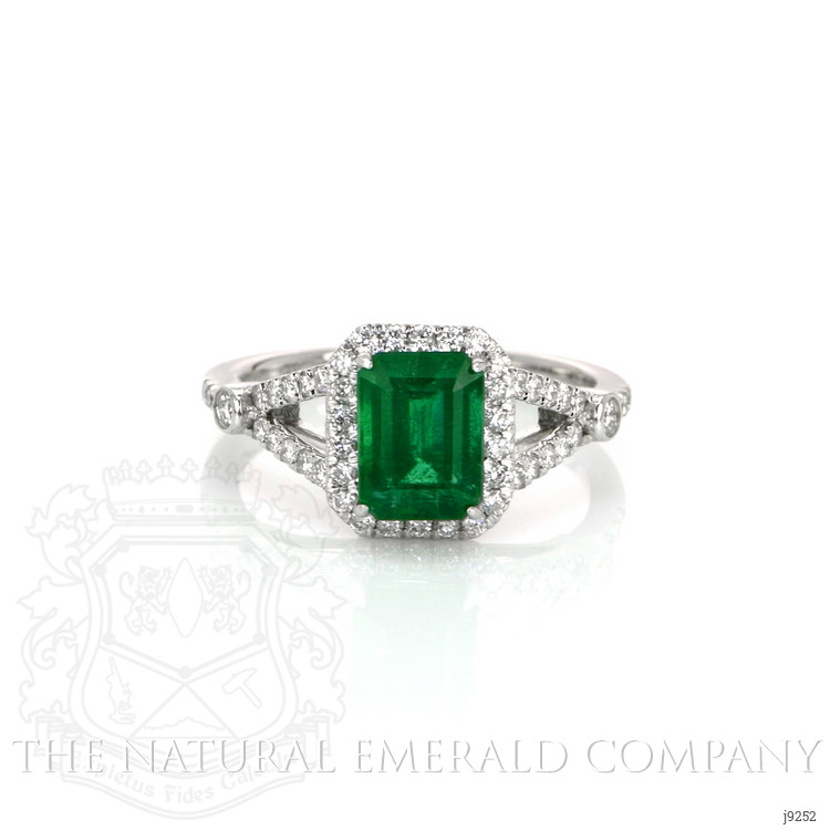 1.72 Ct. Emerald Natural Diamond Pave Ring, 14K White Gold