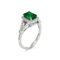 1.72 Ct. Emerald Natural Diamond Pave Ring, 14K White Gold Image
