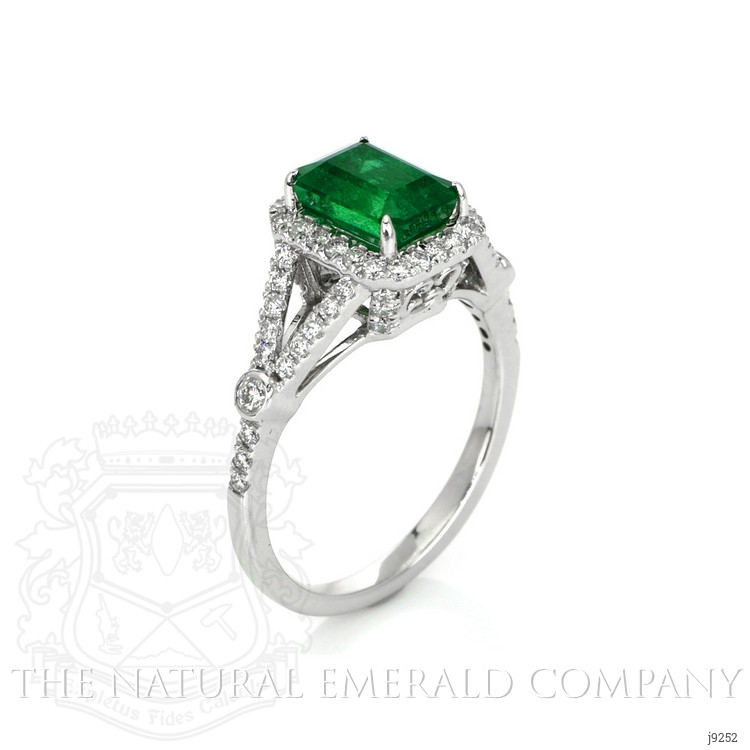 1.72 Ct. Emerald Natural Diamond Pave Ring, 14K White Gold