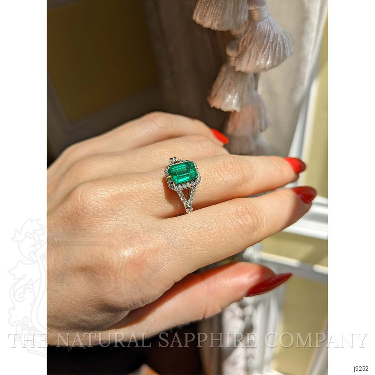 1.72 Ct. Emerald Natural Diamond Pave Ring, 14K White Gold