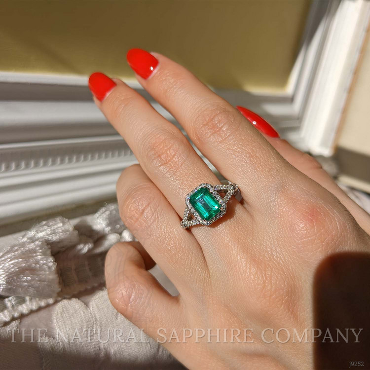 1.72 Ct. Emerald Natural Diamond Pave Ring, 14K White Gold