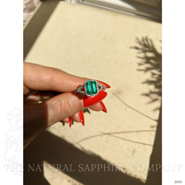 1.72 Ct. Emerald Natural Diamond Pave Ring, 14K White Gold