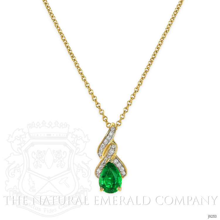 0.59 Ct. Emerald Natural Diamond Halo Pendant, 14K Yellow Gold