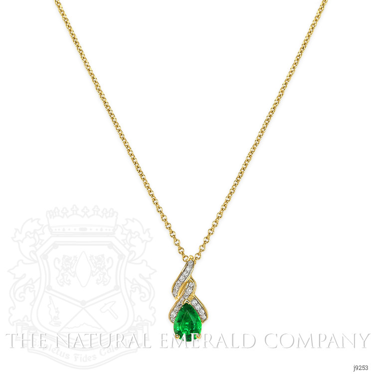 0.59 Ct. Emerald Natural Diamond Halo Pendant, 14K Yellow Gold