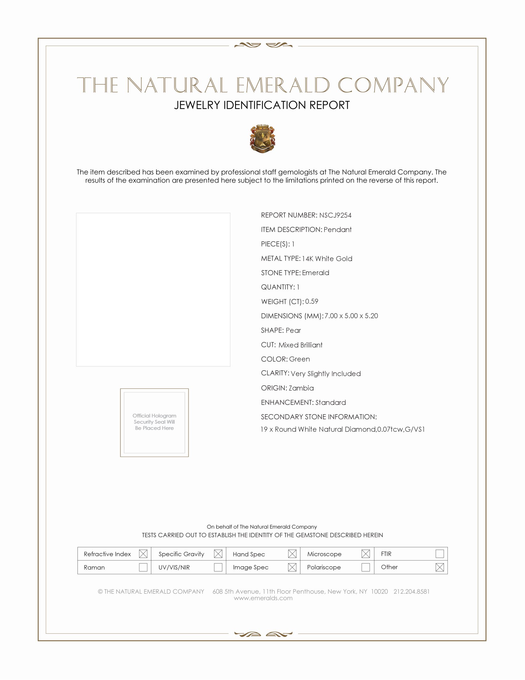 0.59 Ct. Emerald and Natural Diamond Halo Pendant, 14K White Gold