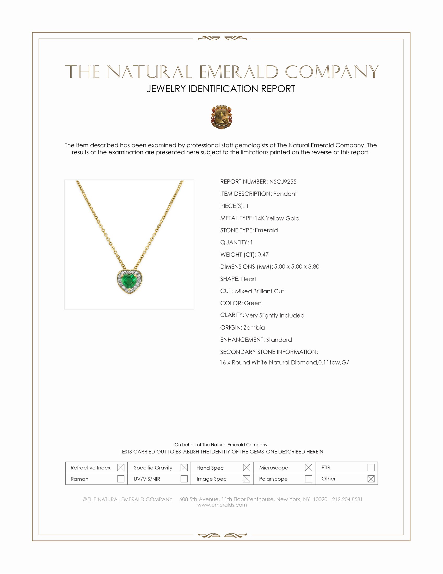 0.47 Ct. Emerald and Natural Diamond Pave Pendant, 14K Yellow Gold