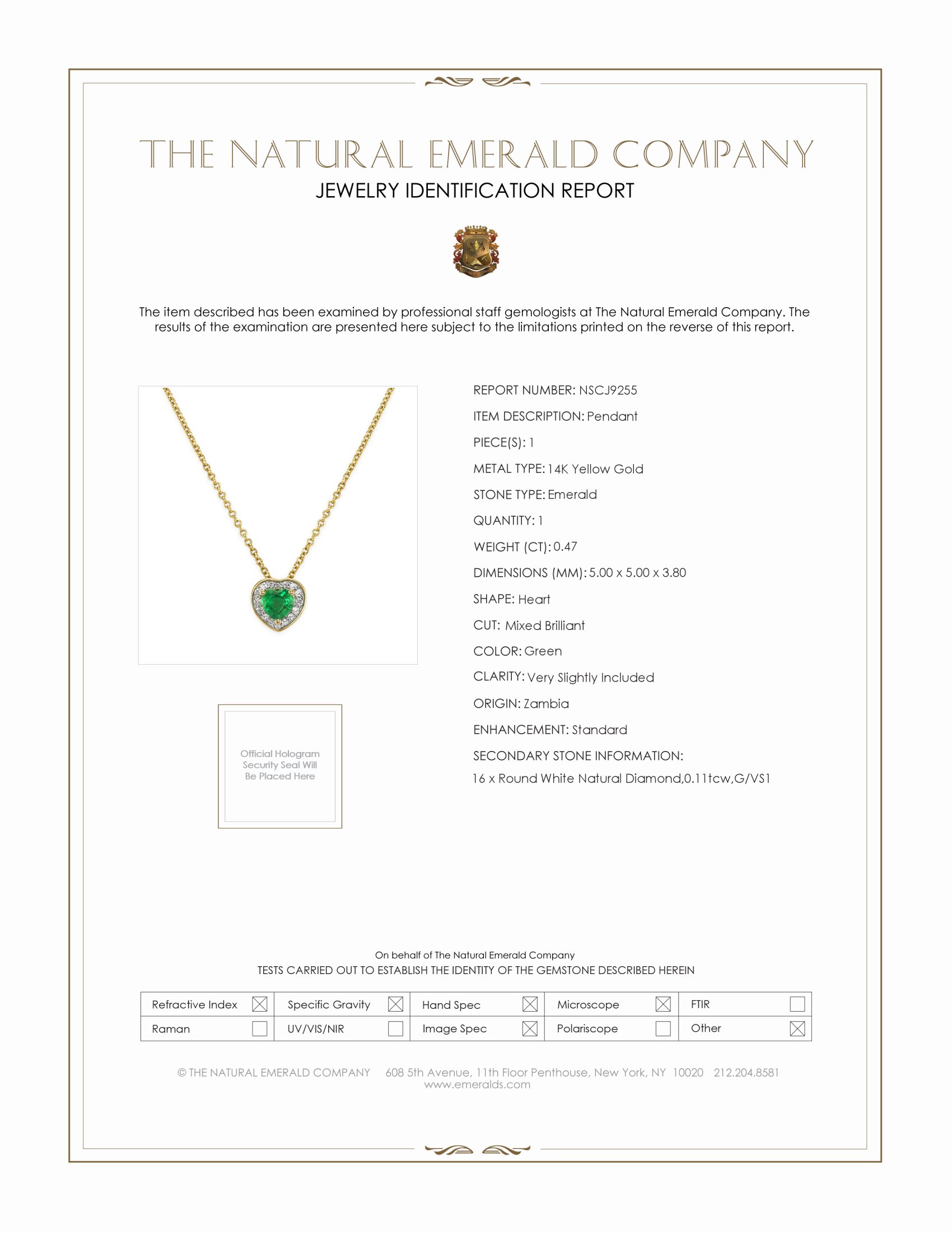 0.47 Ct. Emerald Natural Diamond Pave Pendant, 14K Yellow Gold