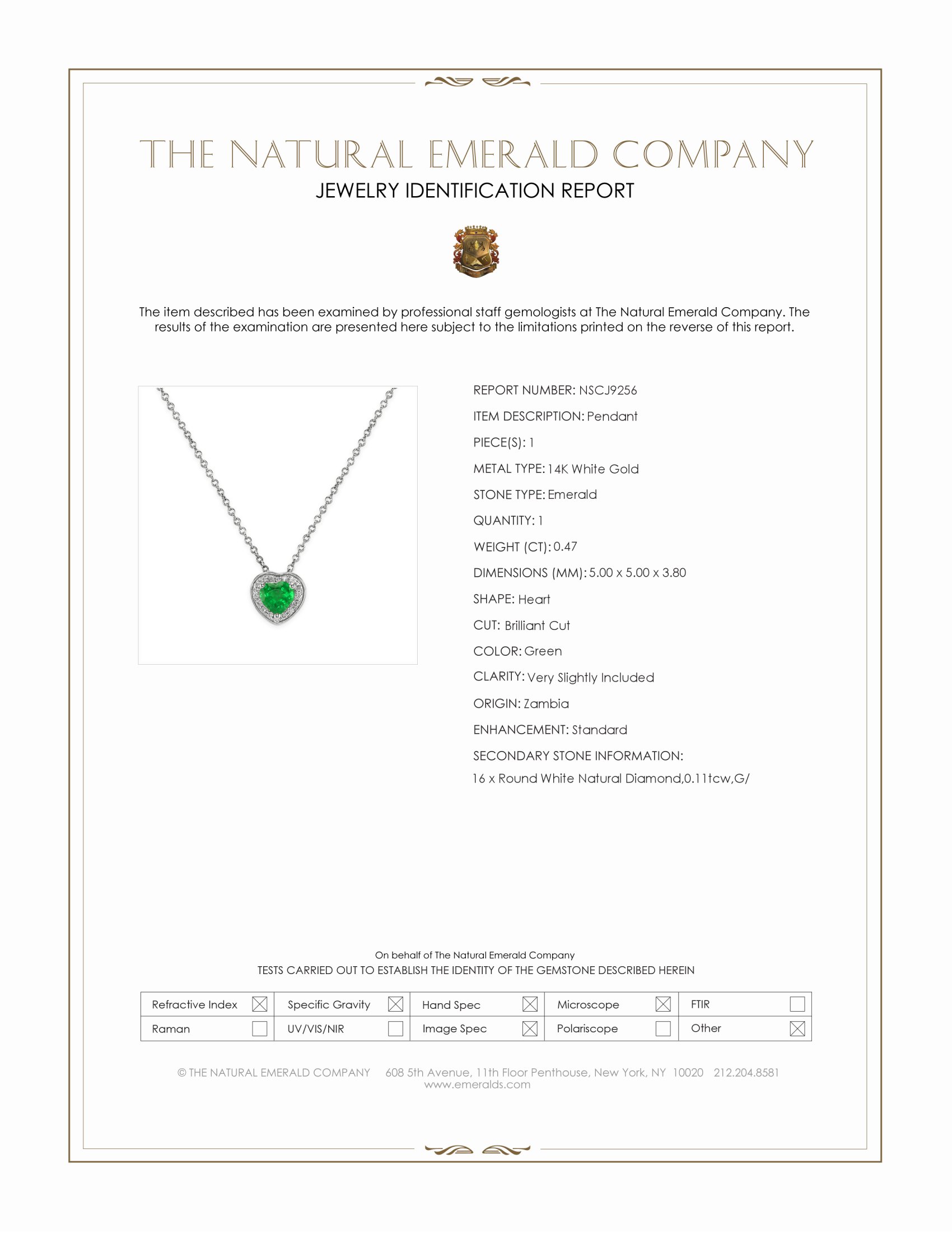 0.47 Ct. Emerald and Natural Diamond Halo Pendant, 14K White Gold