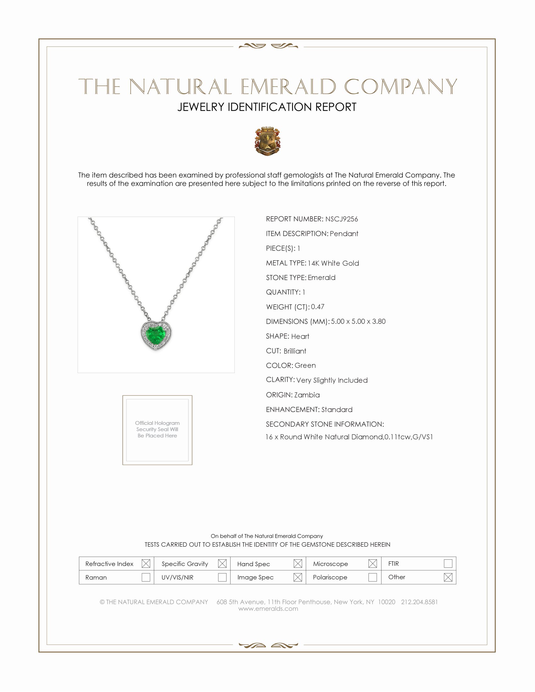 0.47 Ct. Emerald Natural Diamond Halo Pendant, 14K White Gold