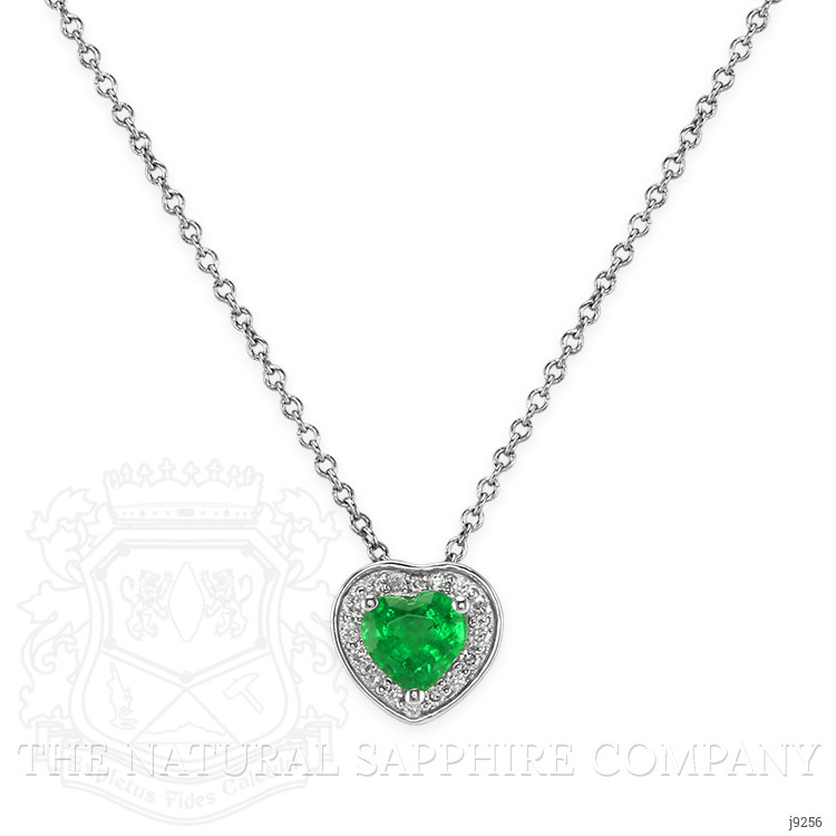 0.47 Ct. Emerald Natural Diamond Halo Pendant, 14K White Gold