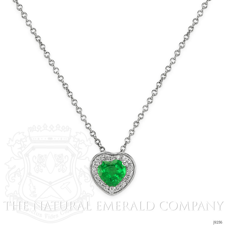 0.47 Ct. Emerald Natural Diamond Halo Pendant, 14K White Gold