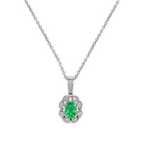 0.46 Ct. Emerald Natural Diamond Halo Pendant, 14K White Gold Video