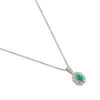 0.46 Ct. Emerald Natural Diamond Halo Pendant, 14K White Gold Image