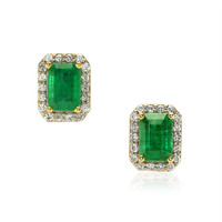 1.15 Ct.Tw. Emerald Natural Diamond Halo Earrings, 14K Yellow Gold Video
