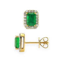 1.15 Ct.Tw. Emerald Natural Diamond Halo Earrings, 14K Yellow Gold Image