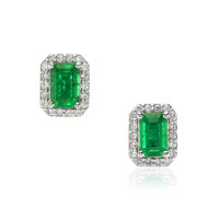 1.15 Ct.Tw. Emerald Natural Diamond Pave Earrings, 14K White Gold Video