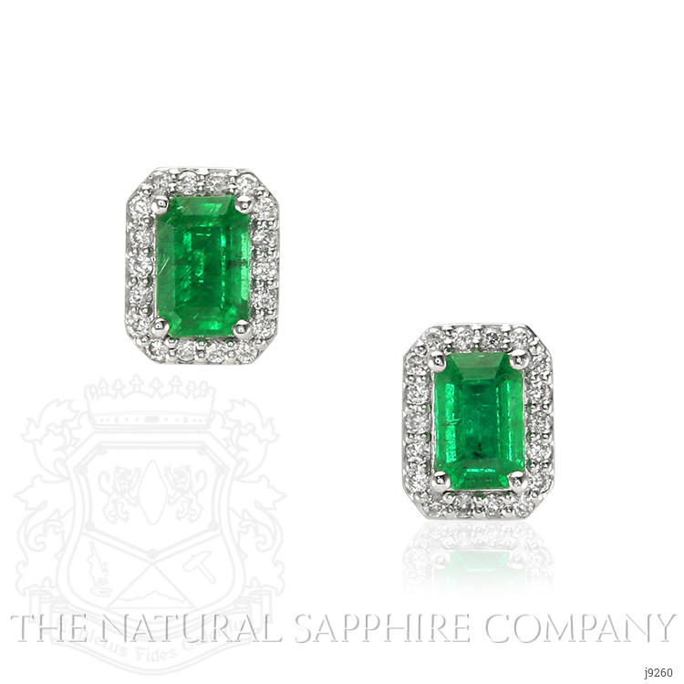 1.15 Ct.Tw. Emerald Natural Diamond Pave Earrings, 14K White Gold