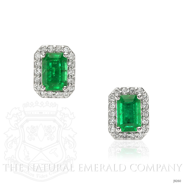 1.15 Ct.Tw. Emerald Natural Diamond Pave Earrings, 14K White Gold