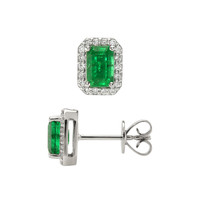 1.15 Ct.Tw. Emerald Natural Diamond Pave Earrings, 14K White Gold Image