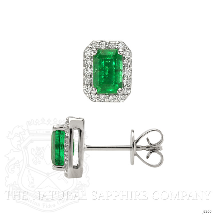 1.15 Ct.Tw. Emerald Natural Diamond Pave Earrings, 14K White Gold