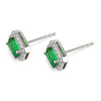 1.15 Ct.Tw. Emerald Natural Diamond Pave Earrings, 14K White Gold Image