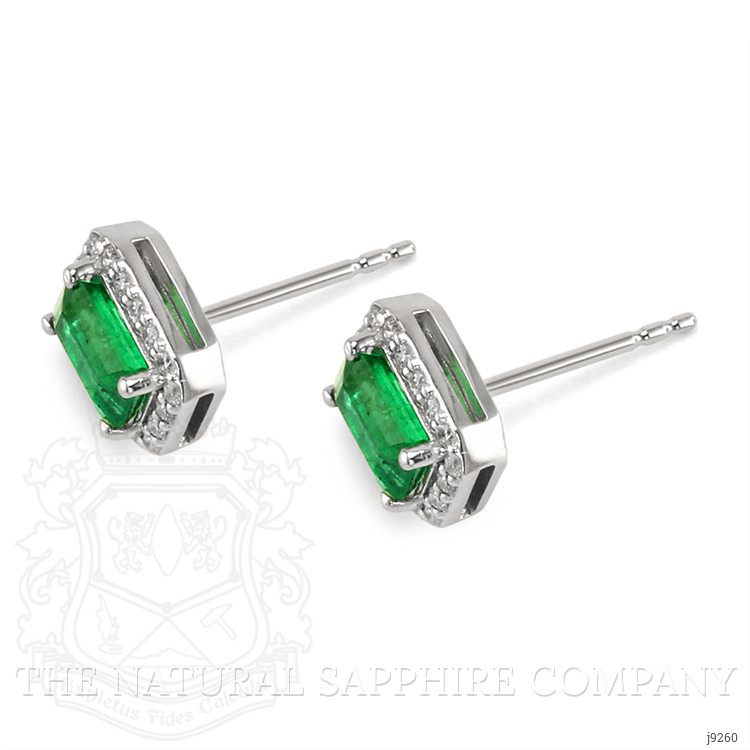 1.15 Ct.Tw. Emerald Natural Diamond Pave Earrings, 14K White Gold