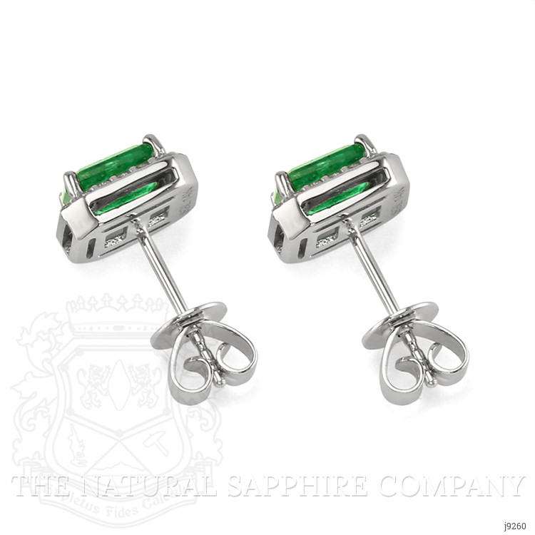 1.15 Ct.Tw. Emerald Natural Diamond Pave Earrings, 14K White Gold